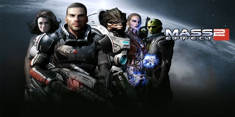 Mass Effect 2 promo image of key characters and title