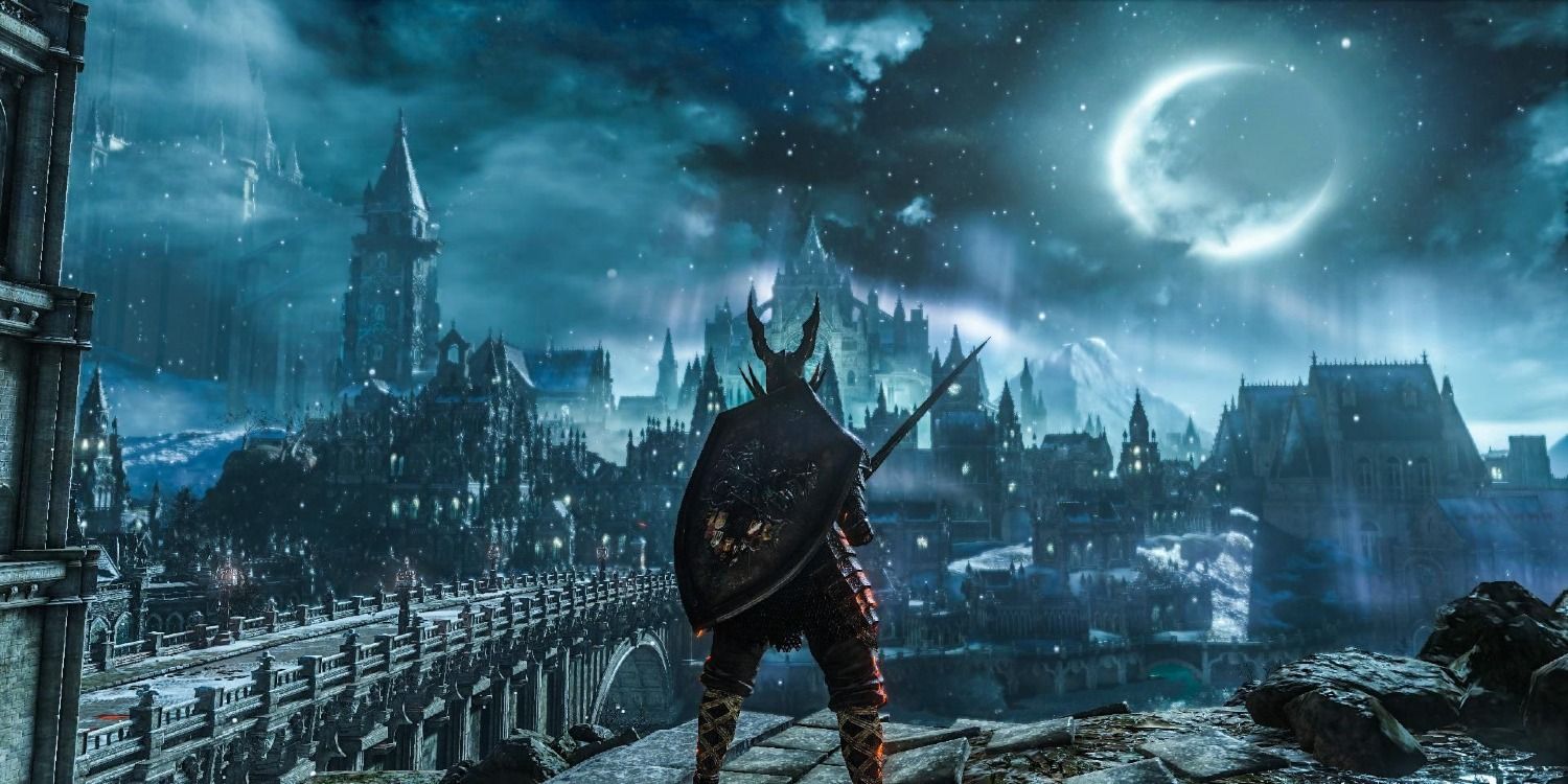 Player overlooks Irithyll in Dark Souls 3