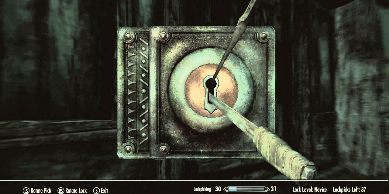 The lockpicking interface in Skyrim
