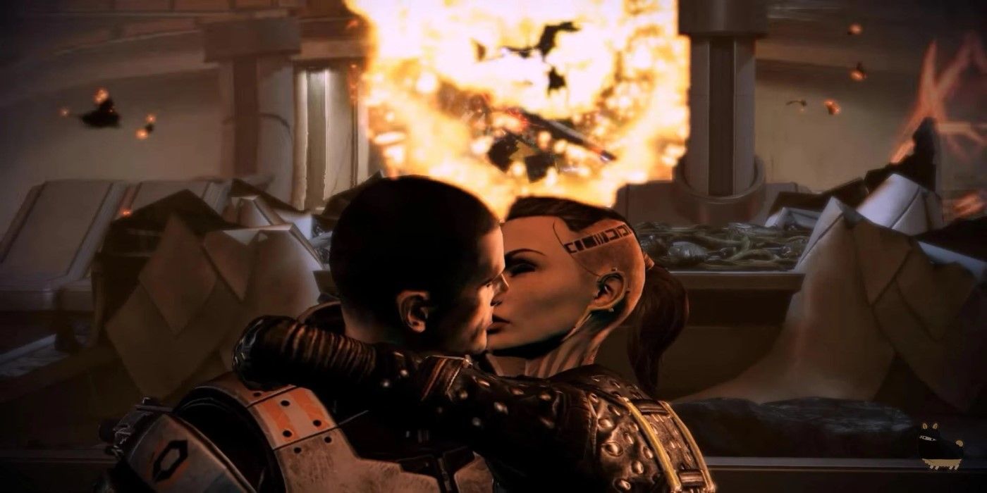 Jack and Shepard kissing in Mass Effect 3