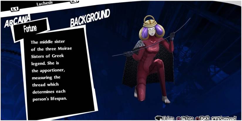 greek sister of fate who measures life threads from the fortune arcana.