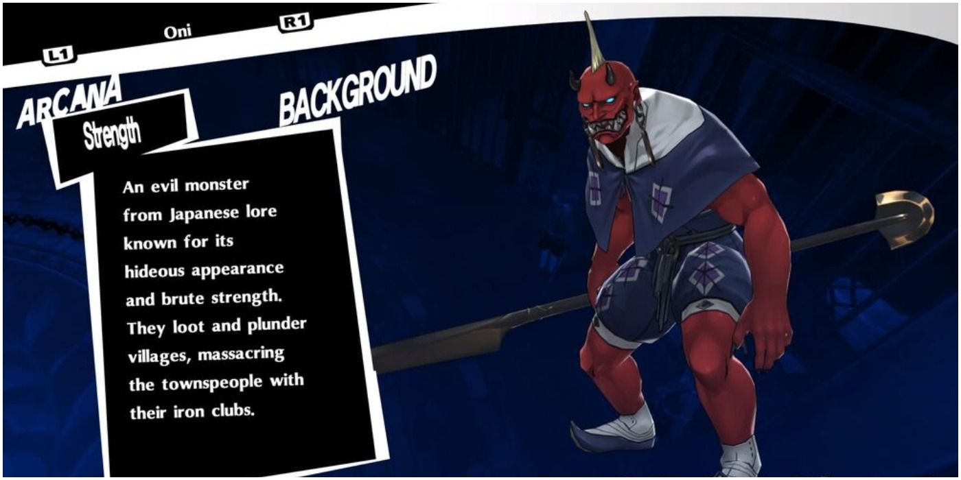 red demon from japanese mythology as a strength arcana persona.