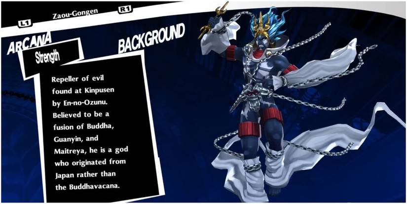 a god from buddhist mythology as a persona from the strength arcana.