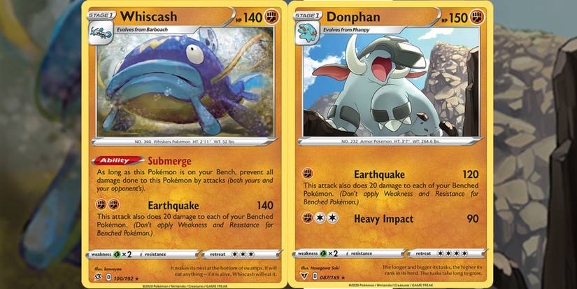 whiscash from rebel clash set and donphan from vivid voltage set.