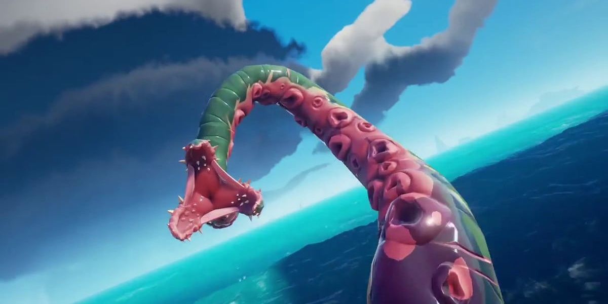 A tentacle with an open "mouth" in Sea of Thieves