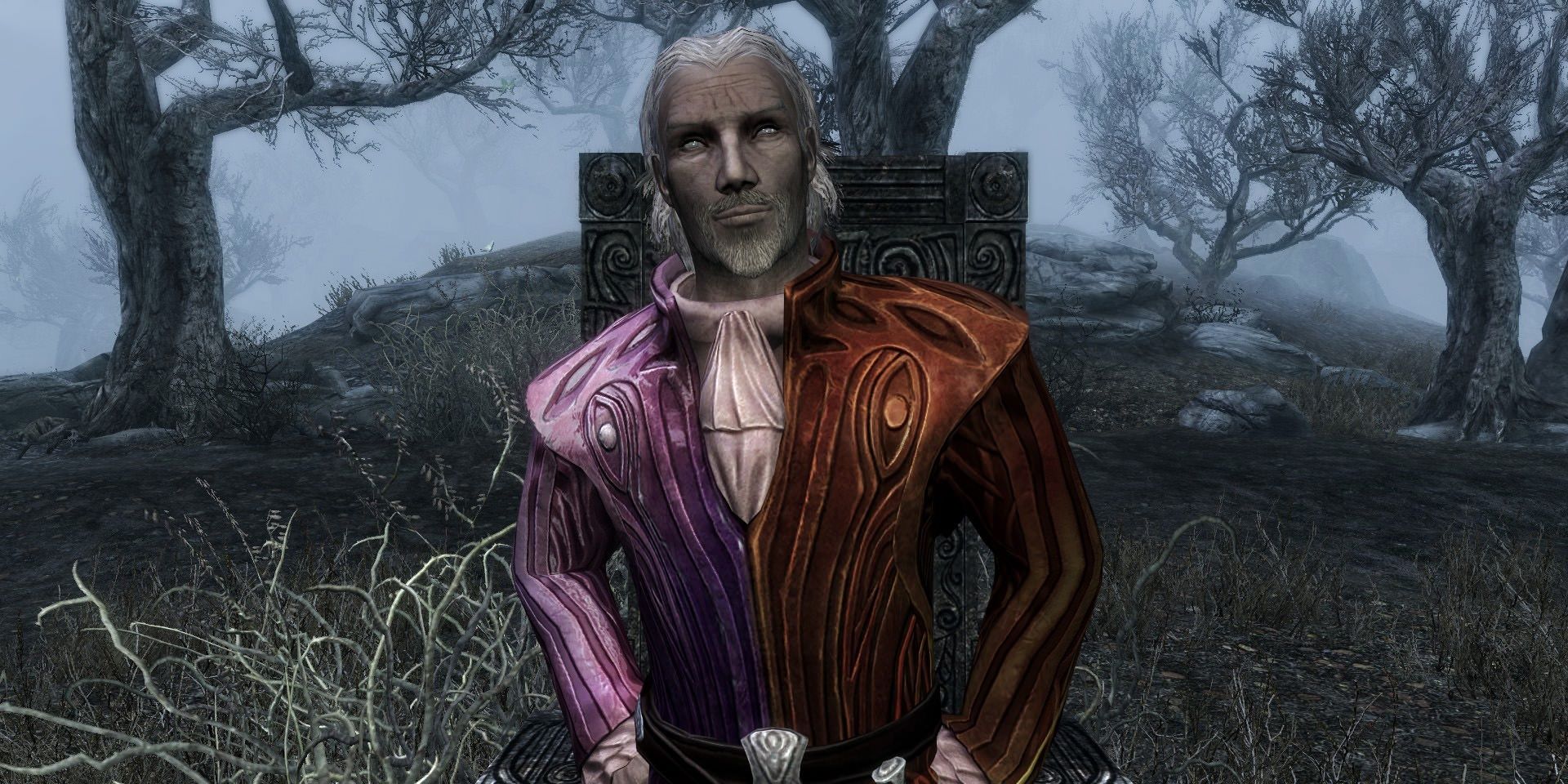 Sheogorath standing with his hands on his hips looking at the player in Skyrim