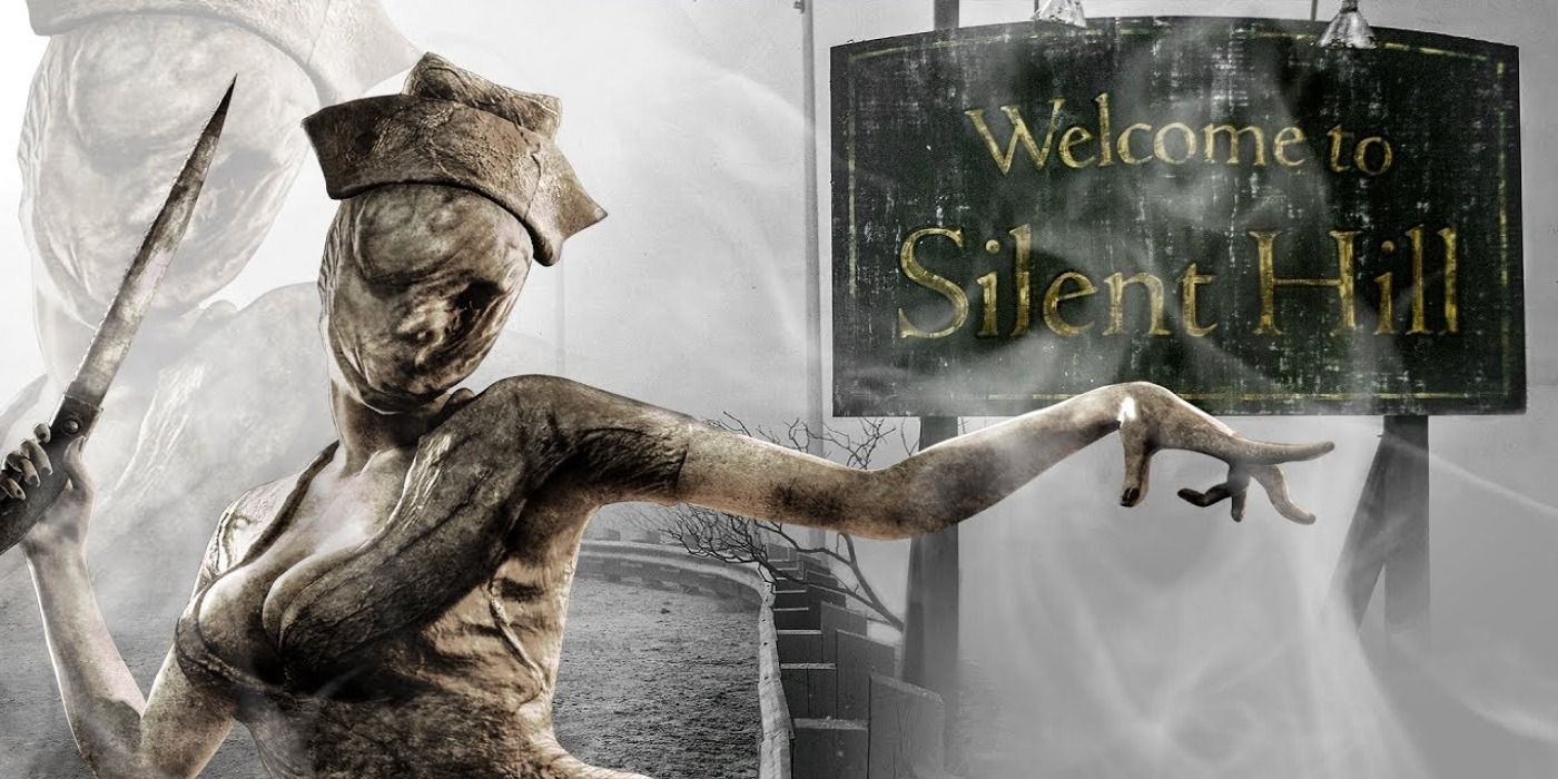 silent hill nurse in front of sign