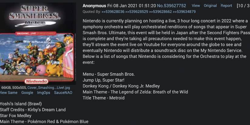 super smash bros. ultimate concert leak