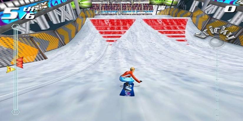 Snowboarding towards a ramp