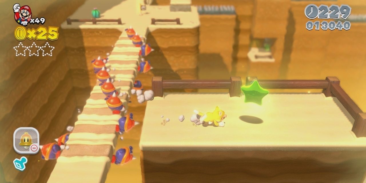A green star in World 4-1 of Super Mario 3D World