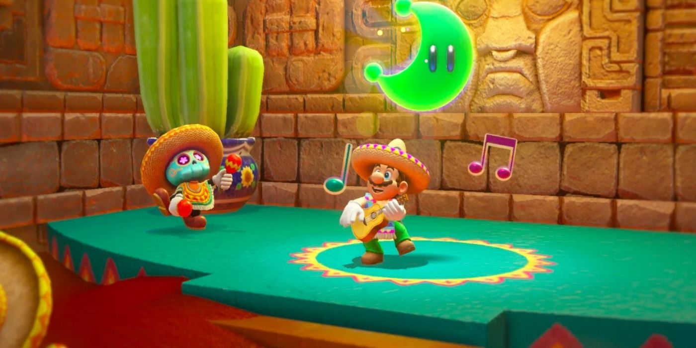 super mario odyssey - mario playing guitar