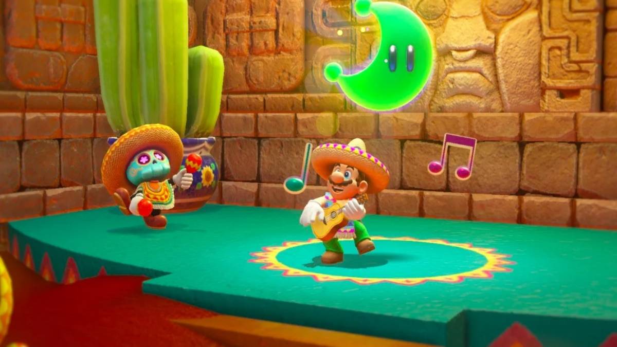 super mario odyssey - mario playing guitar