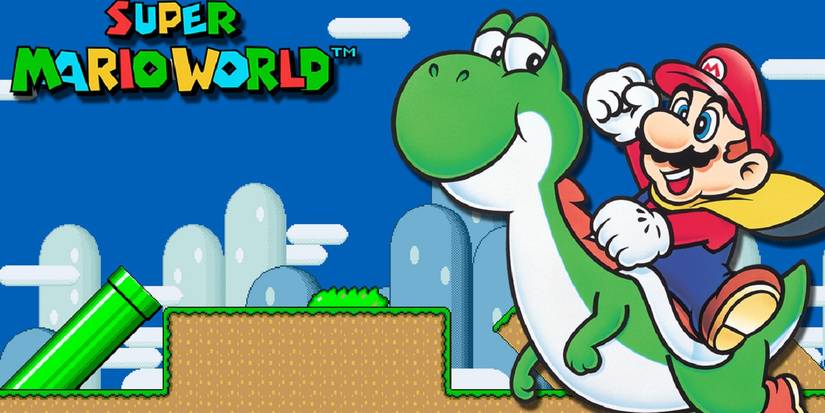 Super Mario World title screen with Yoshi and Mario