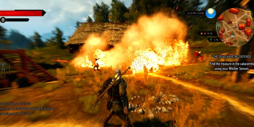 geralt using a fire bomb.
