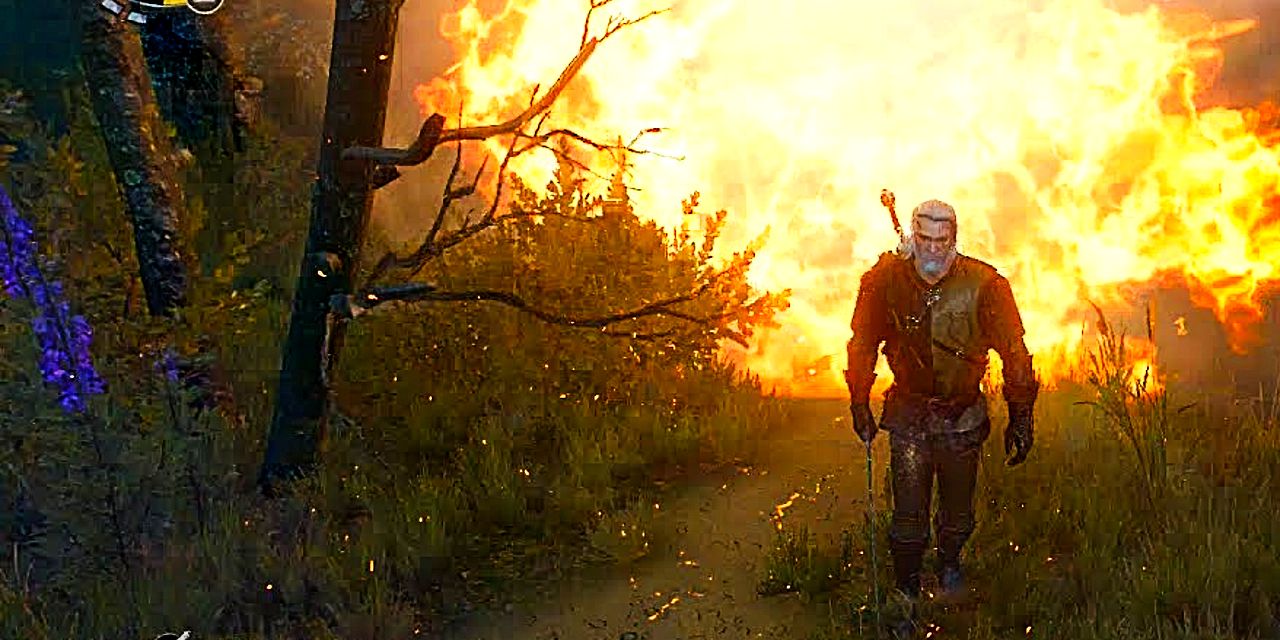 bomb that can be ignited used by geralt as he turns away.