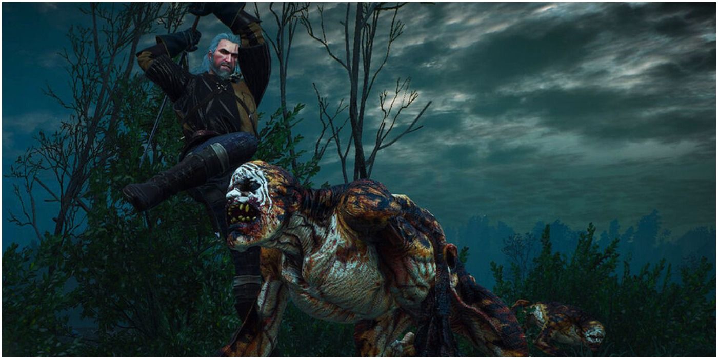 witcher fighting necrophage monsters.