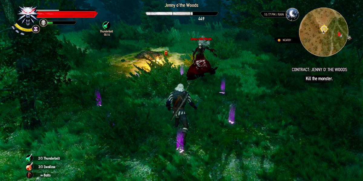 the player using yrden to fight a unique nightwraith.