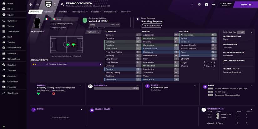 Football Manager 21 - Tongya profile