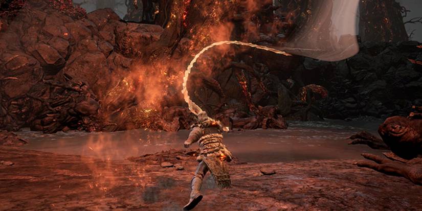 whip made from hair that does fire damage being used by the player.
