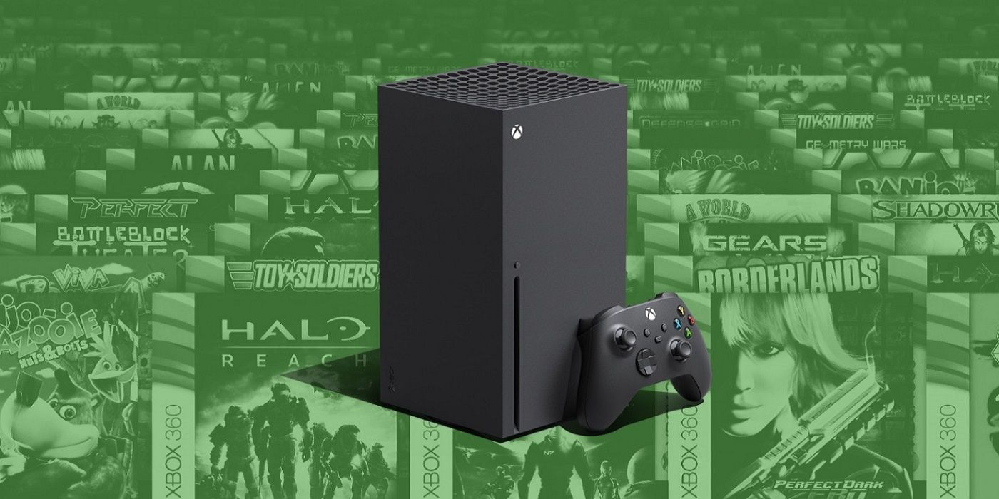 Xbox Series X on a green background showing older games