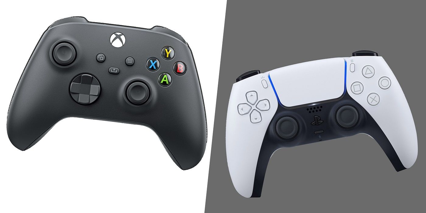 A Xbox Series X and a PS5 controller next to each other