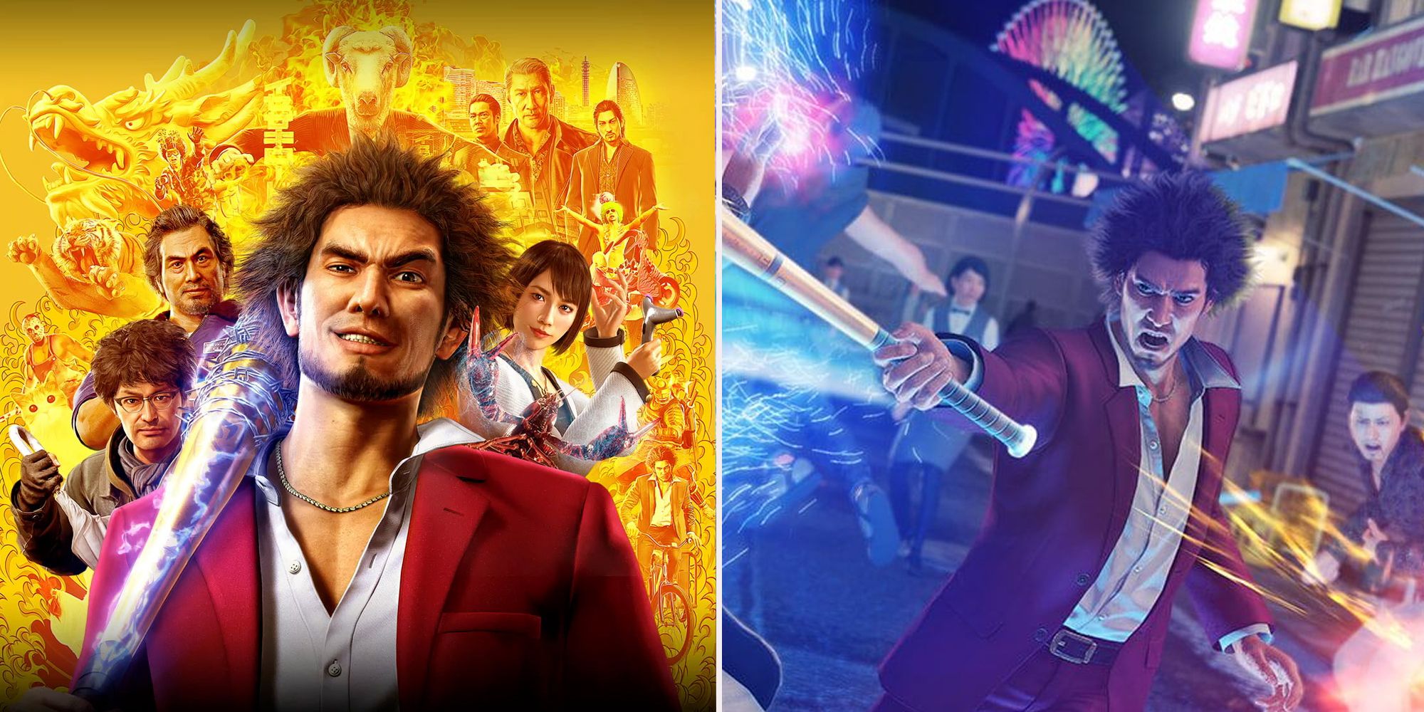 Cover and screenshot depicting combat from Yakuza: Like A Dragon