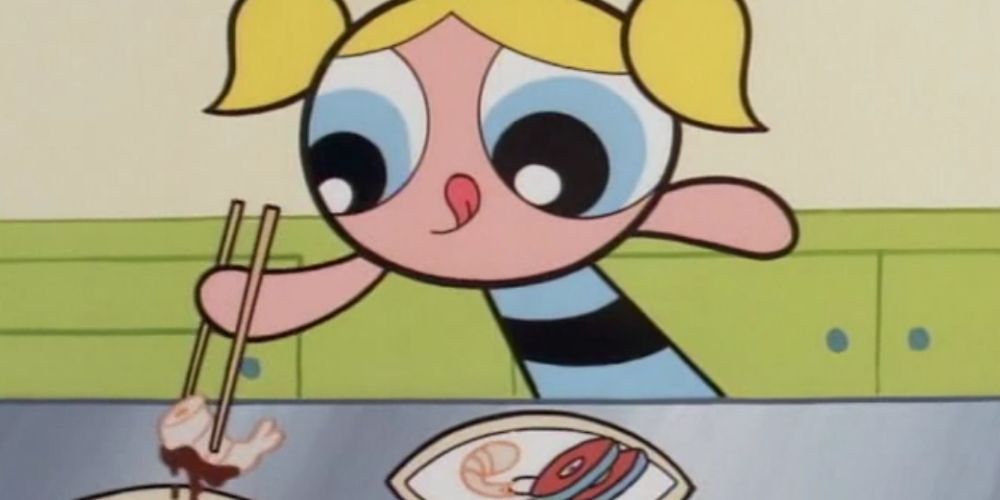 Powerpuff Girls Bubbles Eating Shrimp