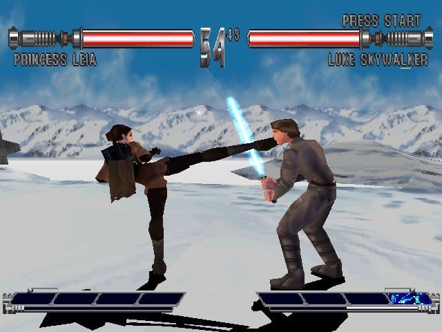 Leia delivers a roundhouse kick to her brother Luke's face.