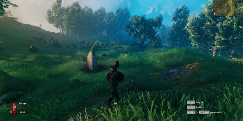 A Meadow Surrounded By Black Forest In Valheim