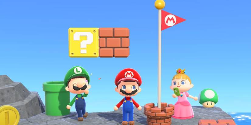 Various Mario gear in Animal Crossing New Horizons