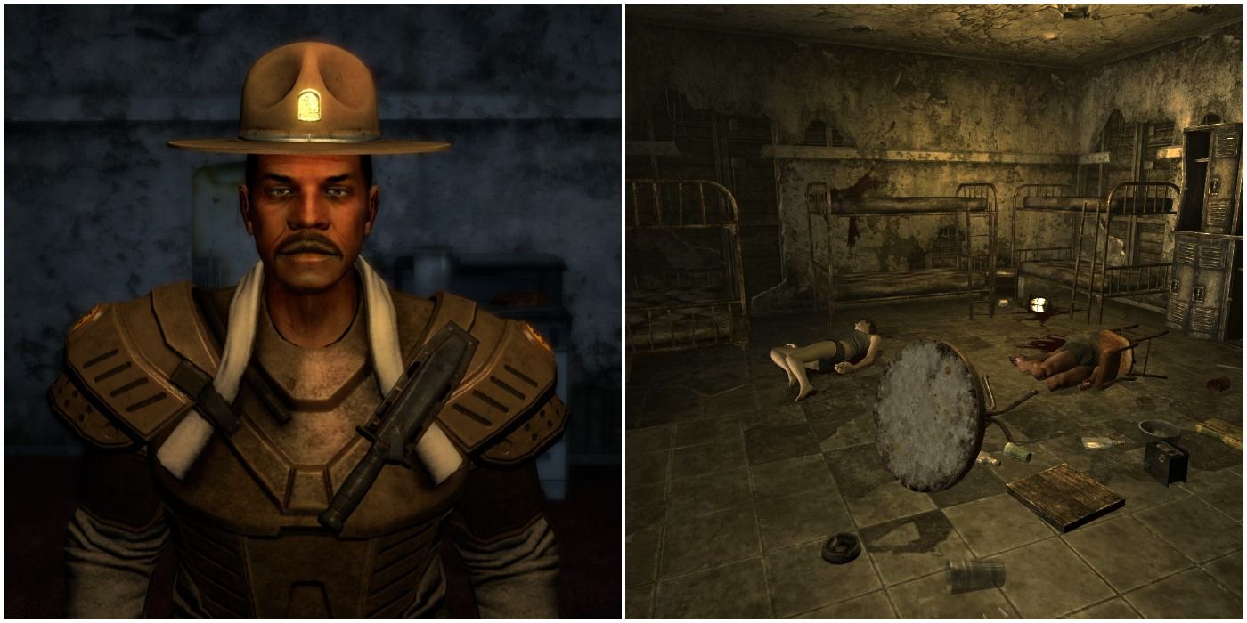 Fallout New Vegas Ranger Andy and Ranger Base Charlie Aftermath Multiple Corpses and Destroyed Room