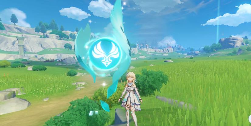 Lumine looking at Anemonculus in Genshin Impact