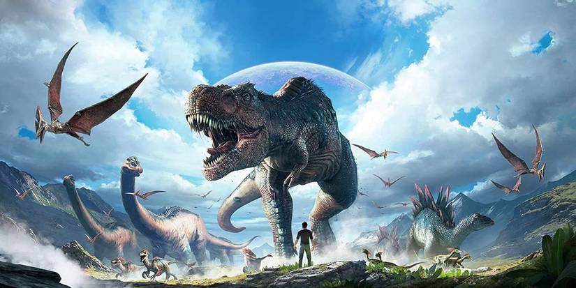 Ark Survival Evolved Poster With Dinosaurs and Flying Enemies