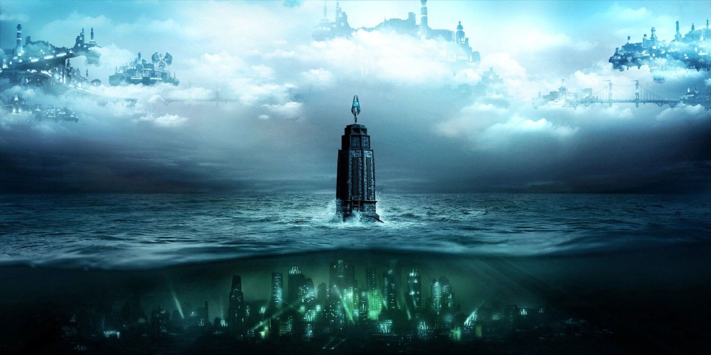 Обложка BioShock The Collection с изображением Восторга, маяка и Колумбии