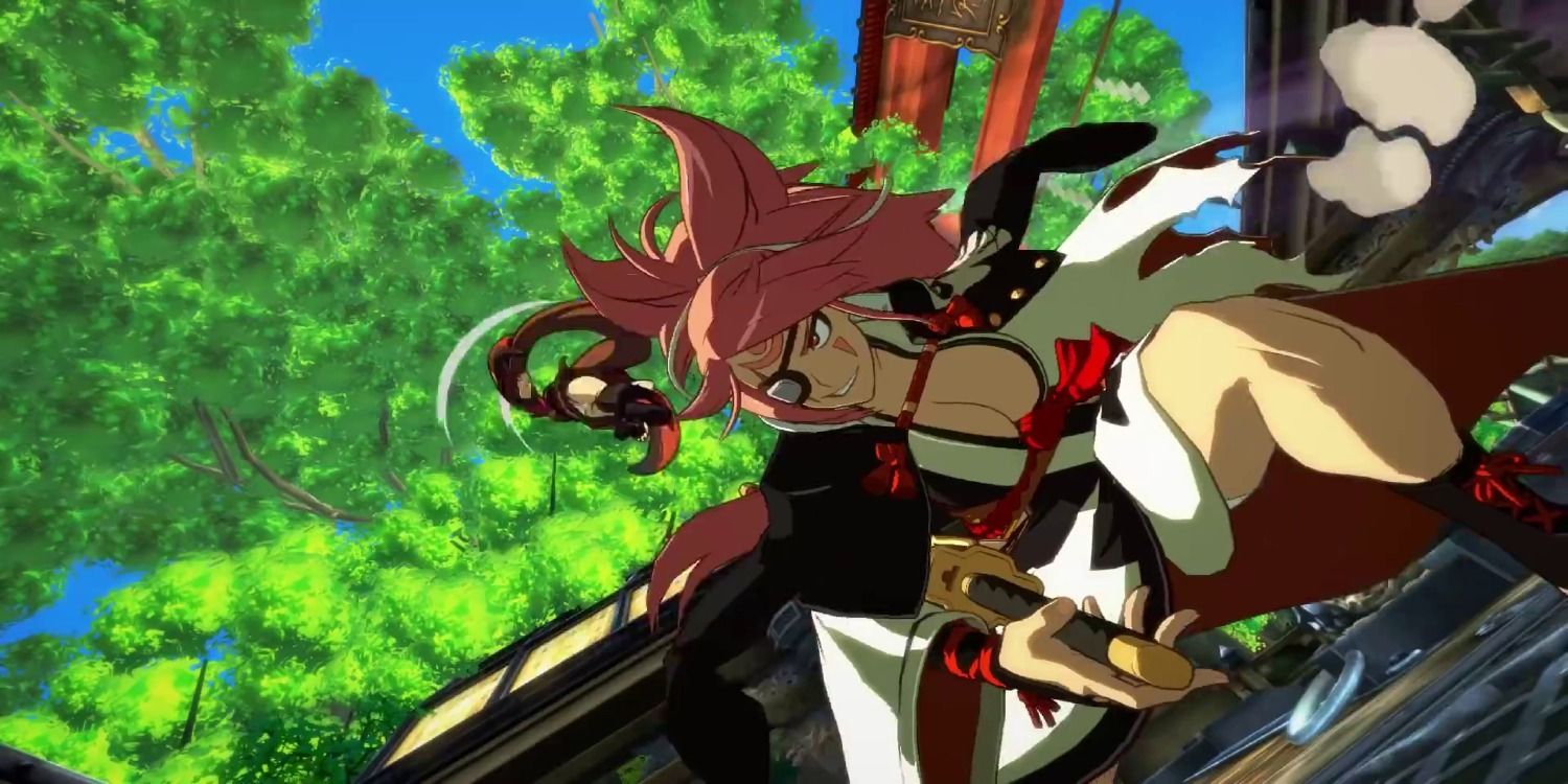 Baiken doing a super attack in Guilty Gear Rev 2