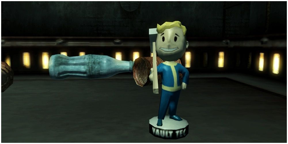 The melee weapons bobblehead located in the Dunwich Building