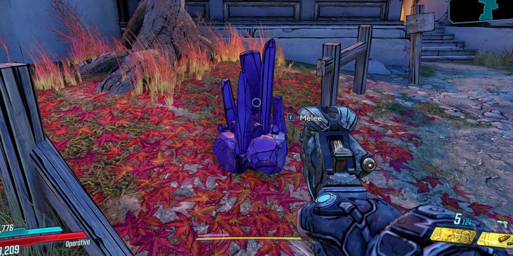 Borderlands 3 aiming weapon at eridium in patch by tree