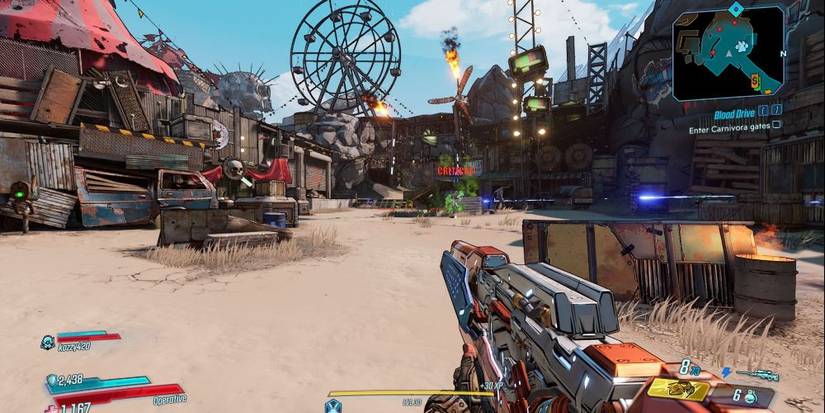 Borderlands 3 deading towards amusement park ferris wheel in desert