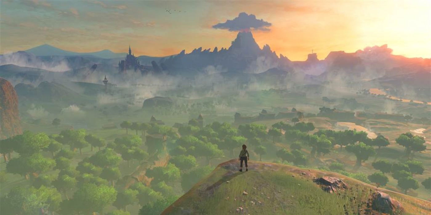 Legend of Zelda Breath of the Wild Main View of the Overworld from Cliffside
