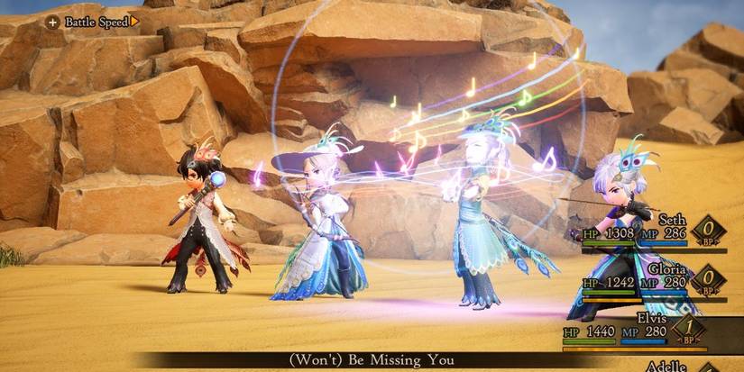 Bravely Default 2 Adelle and Seth and Gloria and Elvis In Combat