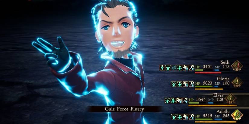 Elvis using Gale Force Flurry in Bravely Default 2