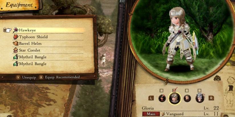 Gloria as a Vanguard with two Adamant Bangle items in Bravely Default 2