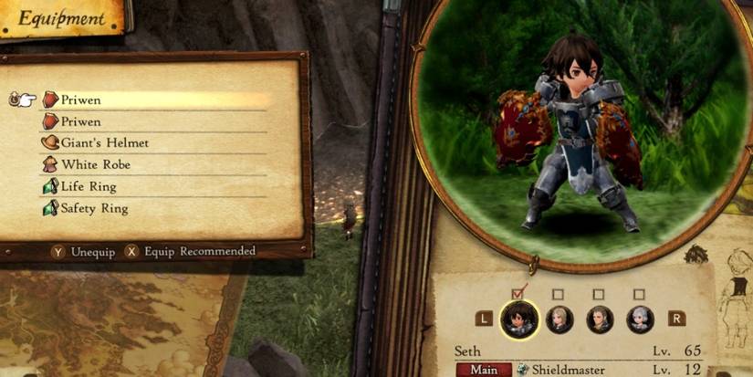 Seth holding two shields with the Dual Shields ability in Bravely Default 2