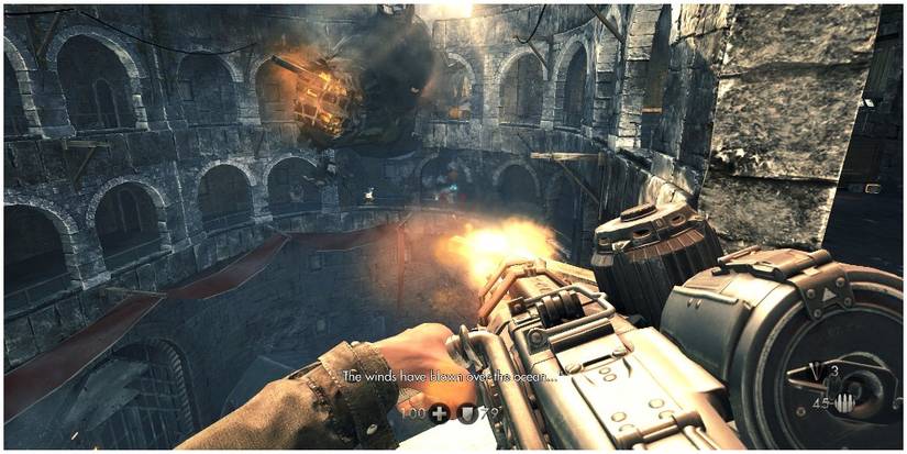 The player firing a machine gun