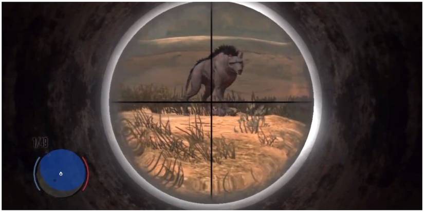 A player aiming a scope at the chupacabra