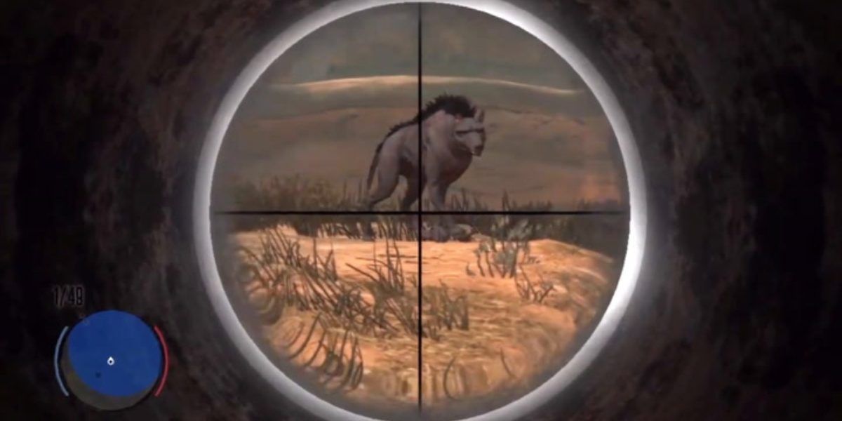 Player aiming at a Chupacabra with a rifle in Undead Nightmare