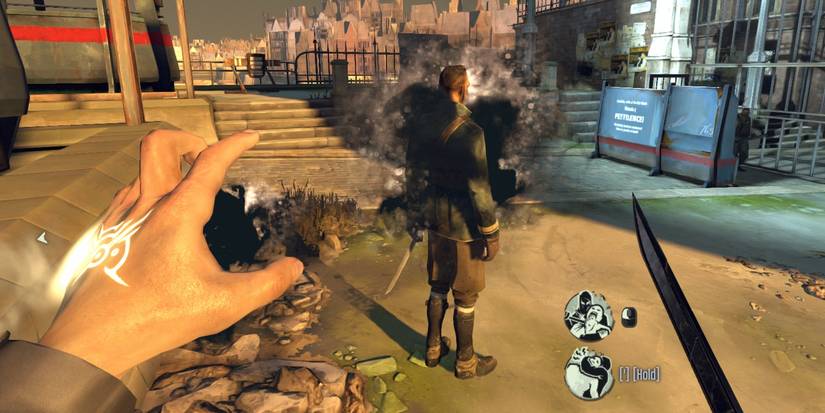 Corvo prepares to possess an enemy in Dishonored 2