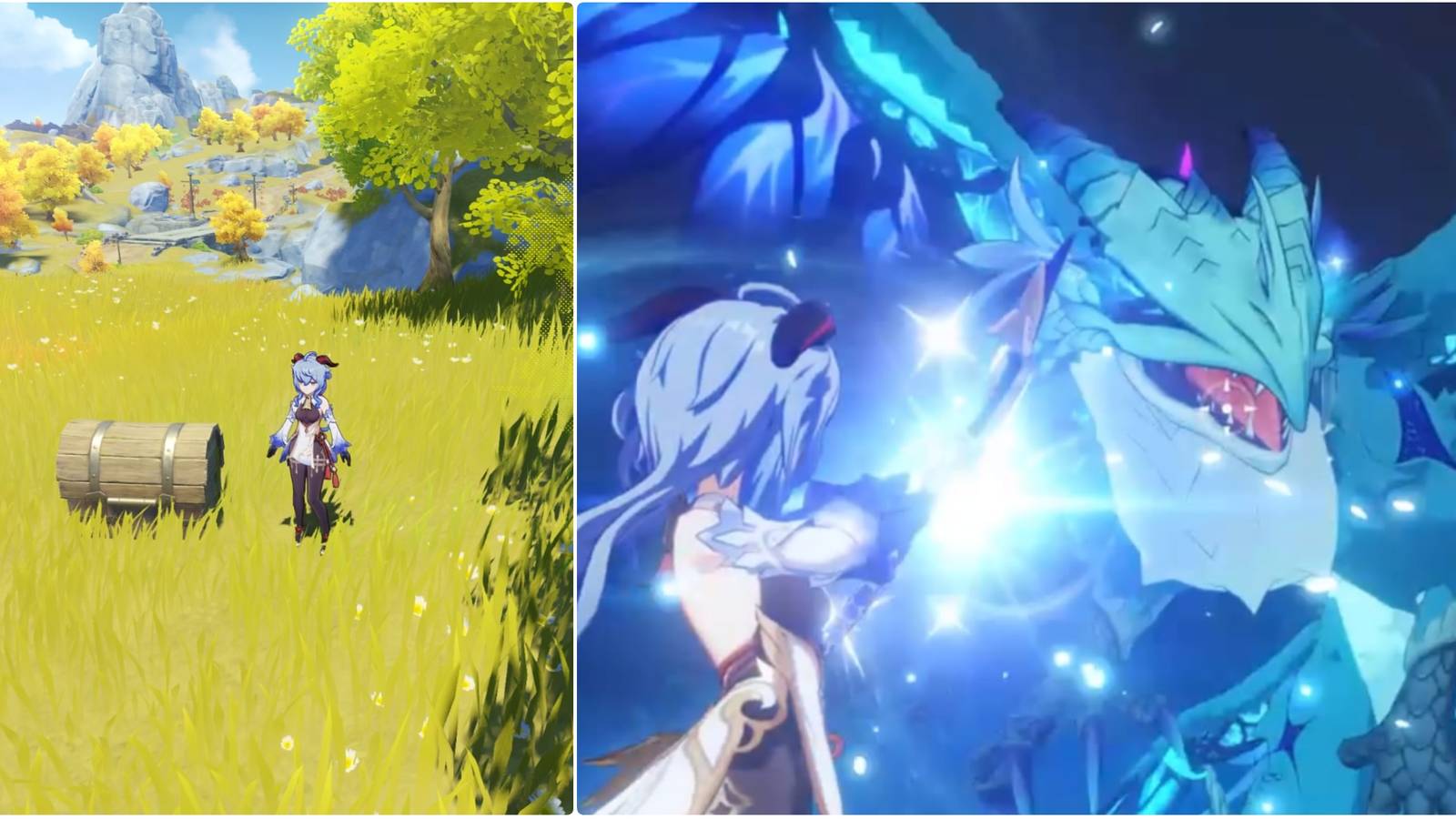 Ganyu finding a chest and fighting Dvalin