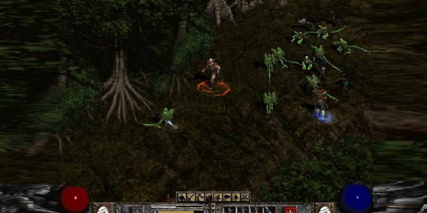 Fighting a group of vulture demons in Diablo 2.