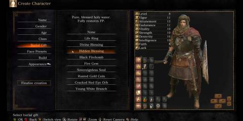 A player selecting the hidden blessing to start Dark Souls 3 with.